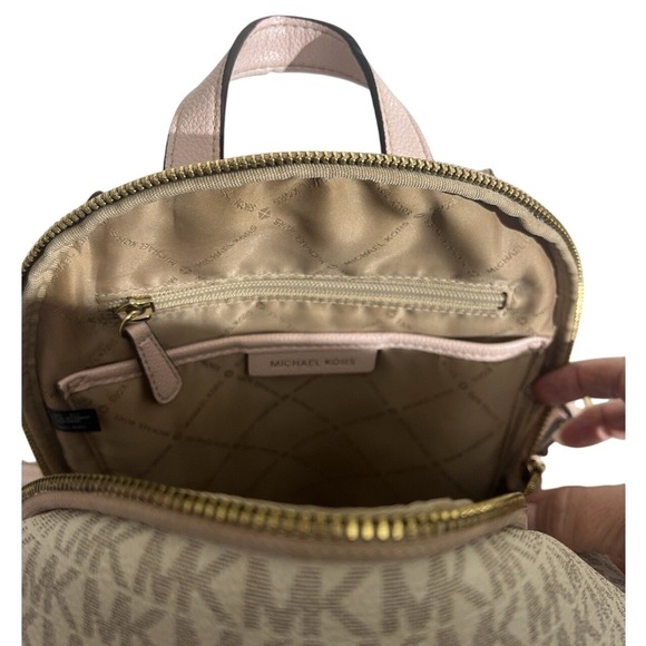 Michael Kors Erin S MINI VanillaPink Backpack Purse MK Signature Logo Pre-owned - Picture 4 of 7